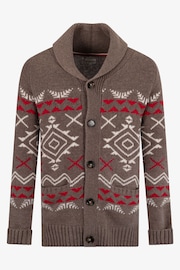 The Little Tailor  Brown Aztec Chunky Knit Christmas Cardigan - Image 1 of 4