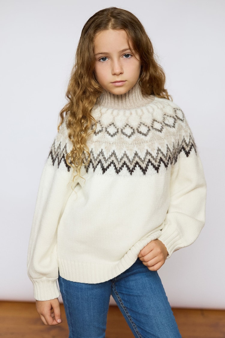 The Little Tailor Kids Cream Diamond Fairisle Knitted Christmas Jumper - Image 1 of 3