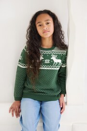 The Little Tailor Kids Green Christmas Reindeer Fairisle Jumper - Image 1 of 9