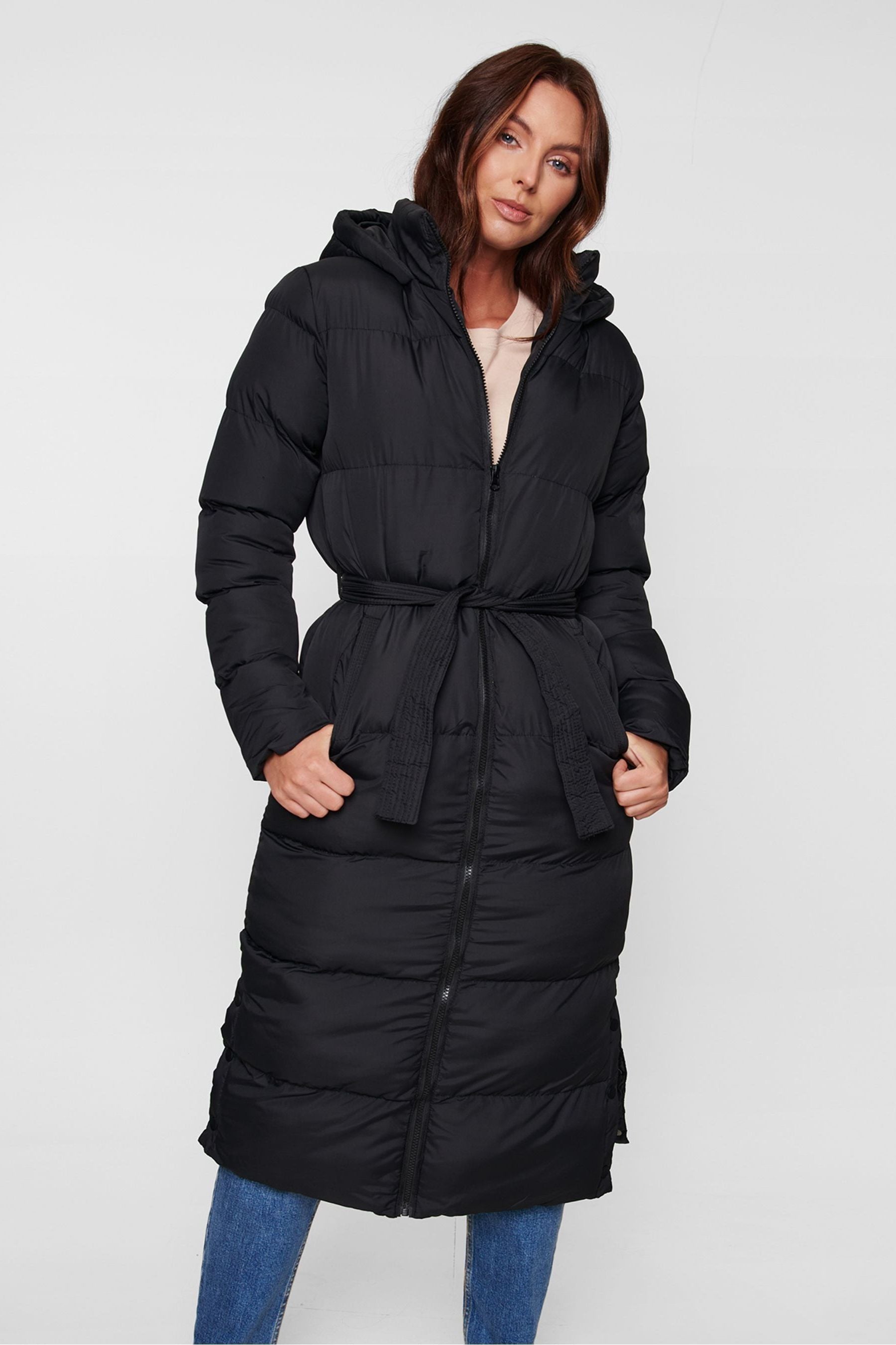 Womens longline puffer coat discount