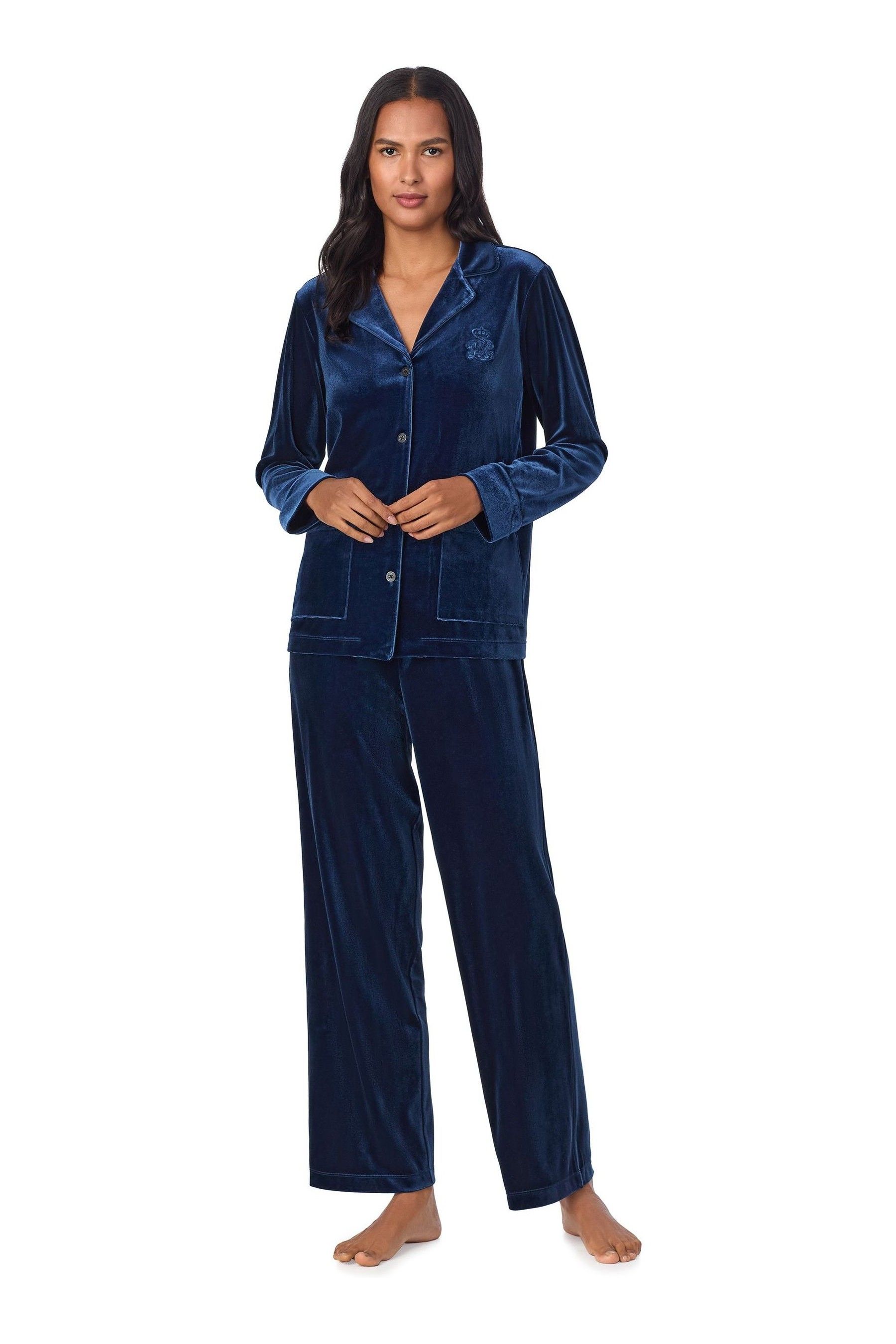 Buy Lauren Ralph Lauren Blue Velvet Notch Collar Pyjamas from Next Canada