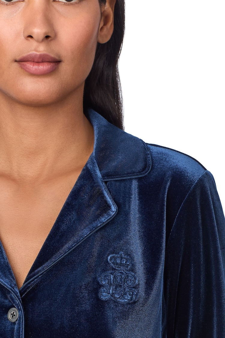 Lauren Ralph Lauren Blue Velvet Notch Collar Pyjamas - Image 3 of 3