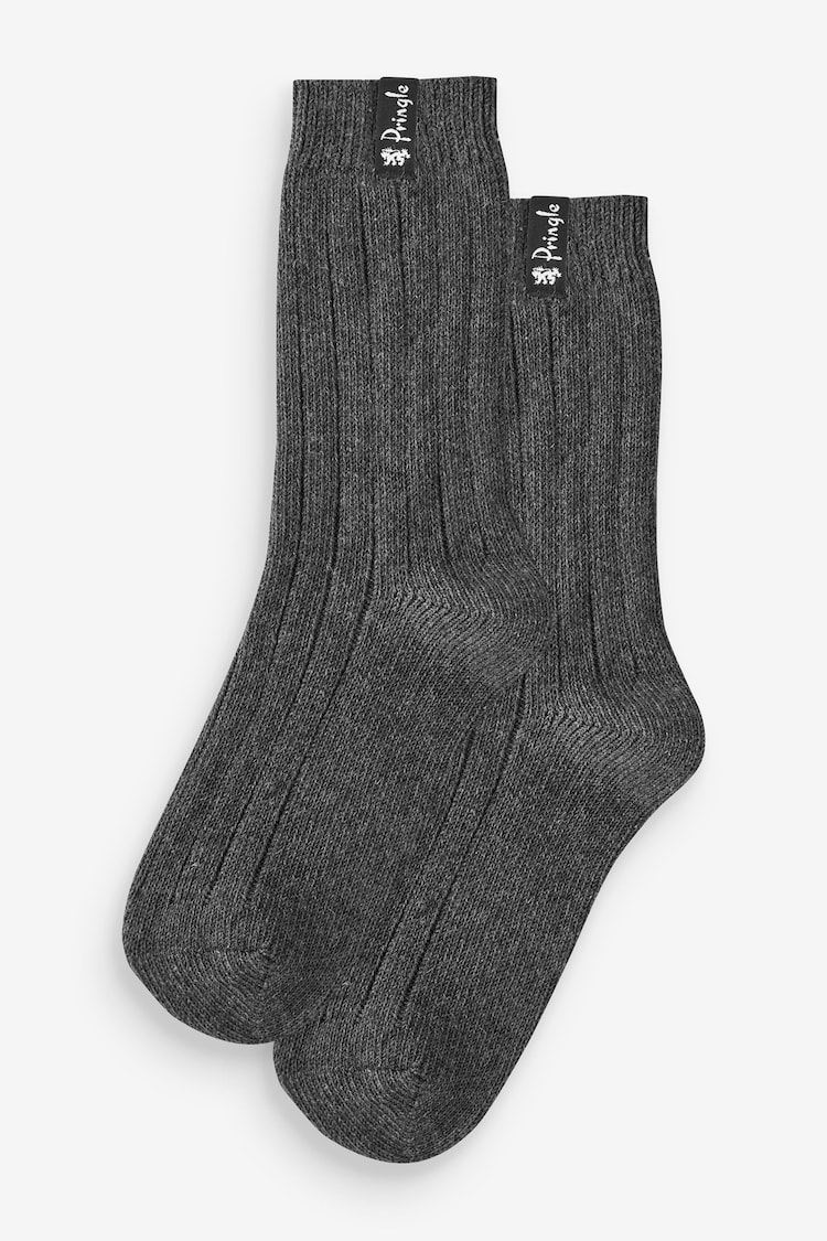 Pringle Grey Classic Rib Recycled Wool Boot Socks 2 pack - Image 1 of 3