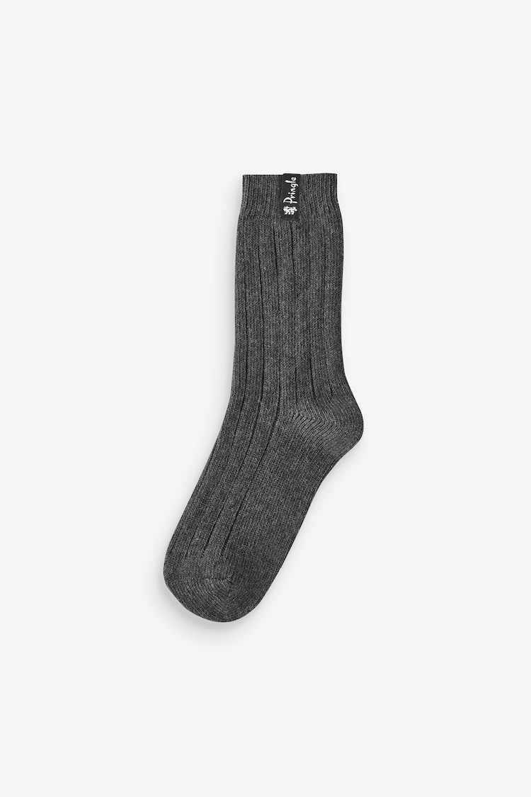 Pringle Grey Classic Rib Recycled Wool Boot Socks 2 pack - Image 3 of 3