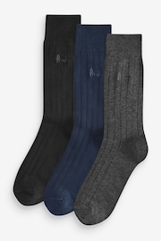 Pringle Grey Classic Bamboo Rib Socks 3 pack - Image 1 of 11