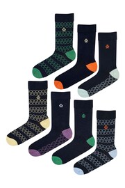 Jeff Banks Blue Recycled Cotton Fun Design Crew Socks 7 pack - Image 10 of 15