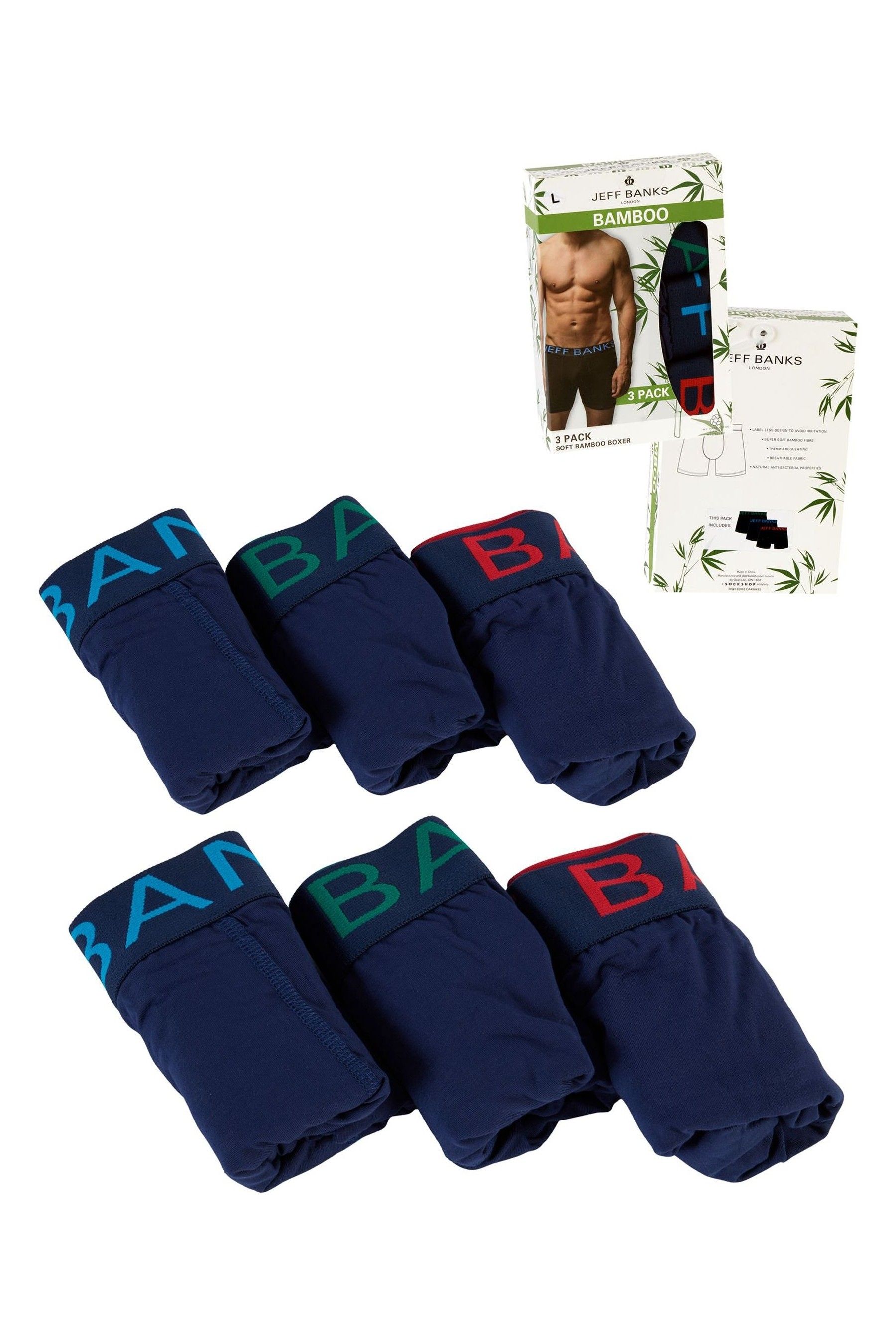 Buy Jeff Banks Blue Bamboo Boxers 6 Pack from Next Oman