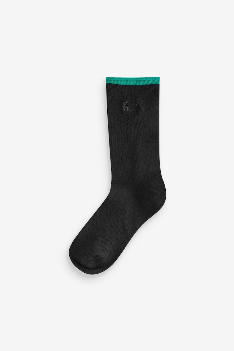 Pringle Black Cotton Crew Socks with Contrast Roll Top Welts - Image 7 of 7