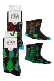 Wild Feet Black Christmas Socks 6 Pack - Image 4 of 14