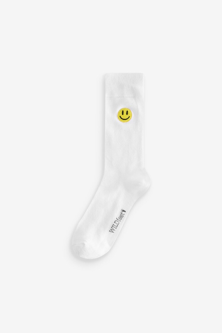 Wild Feet White Smiley Embroidered Crew Socks 6 packs - Image 2 of 7