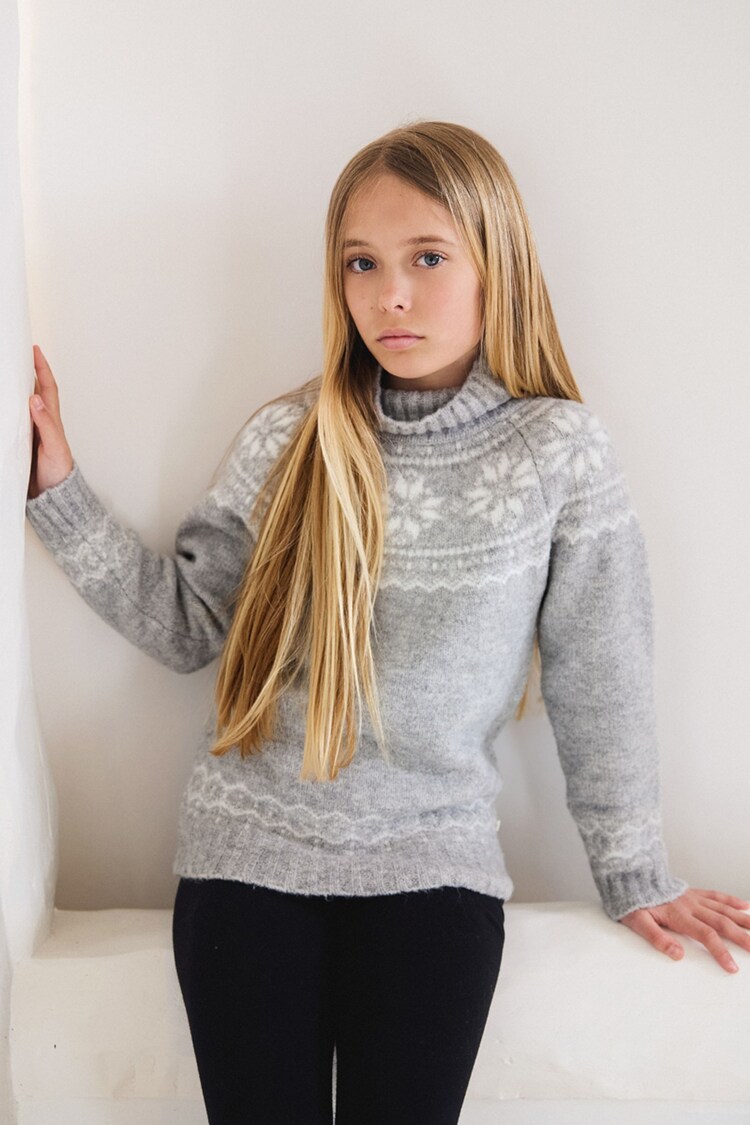 The Little Tailor Kids Snowflake Funnel Neck Chunky Jumper - Image 1 of 5