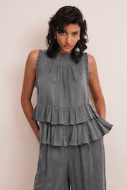 Mint Velvet Grey Sleeveless Ruffle Detail Top - Image 1 of 3