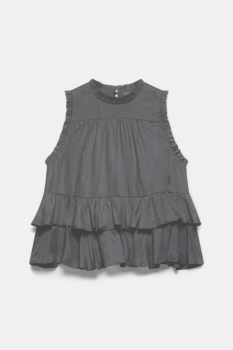 Mint Velvet Grey Sleeveless Ruffle Detail Top - Image 2 of 3