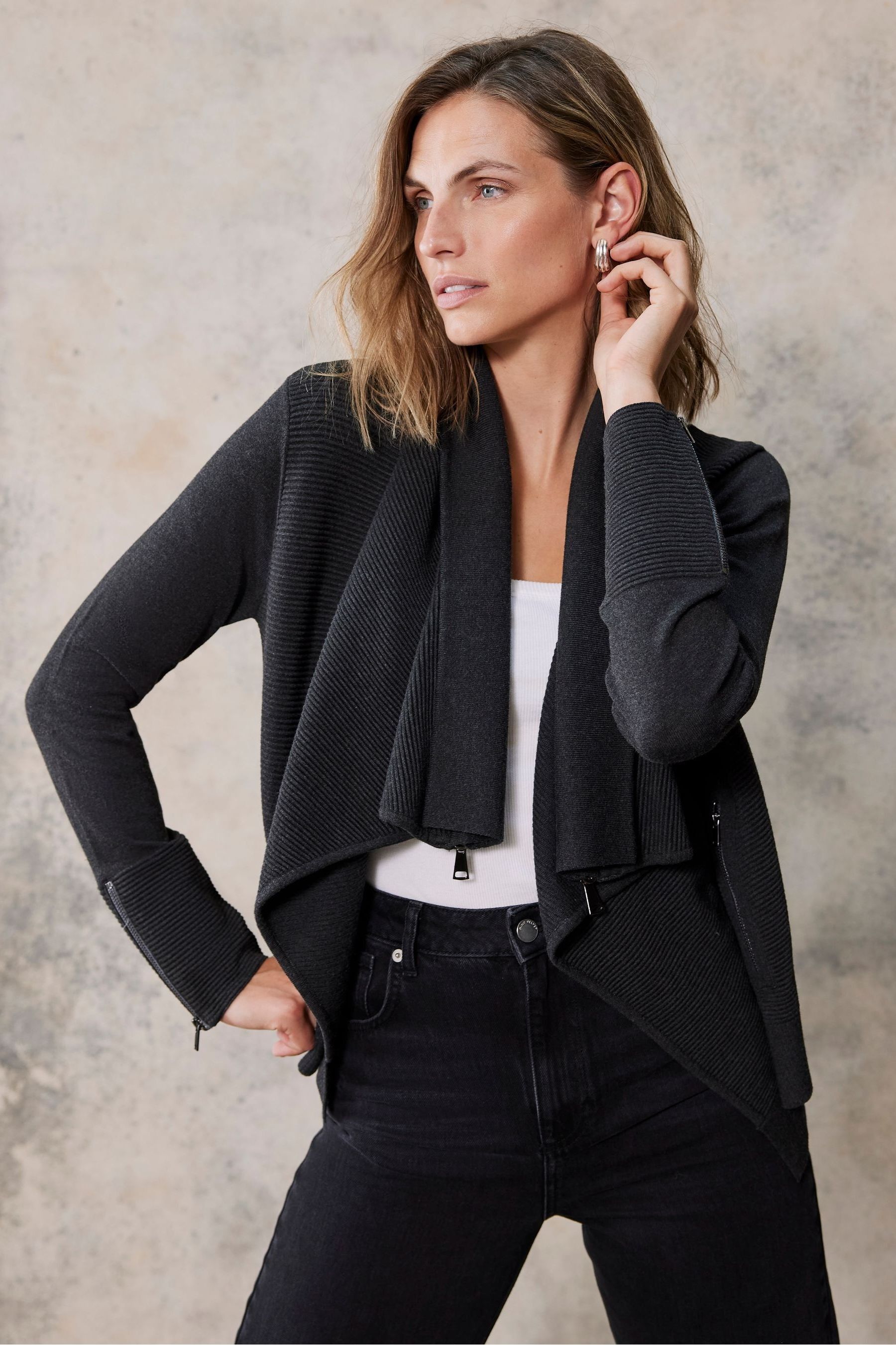 Womens black waterfall cardigan on sale