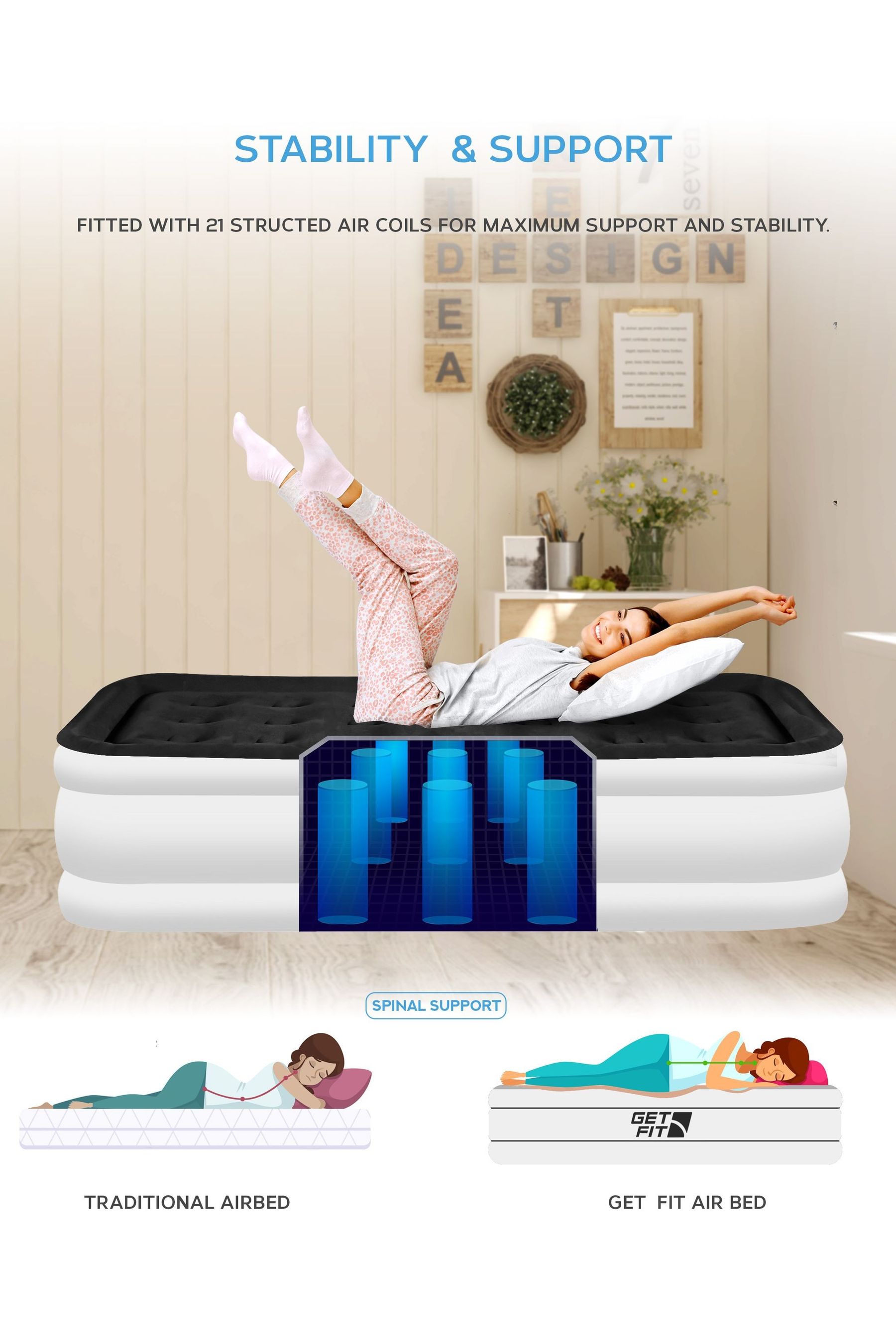 Buy Get Fit White Black Premium Air Bed with Pillows and Built in Pump from the Next UK online shop