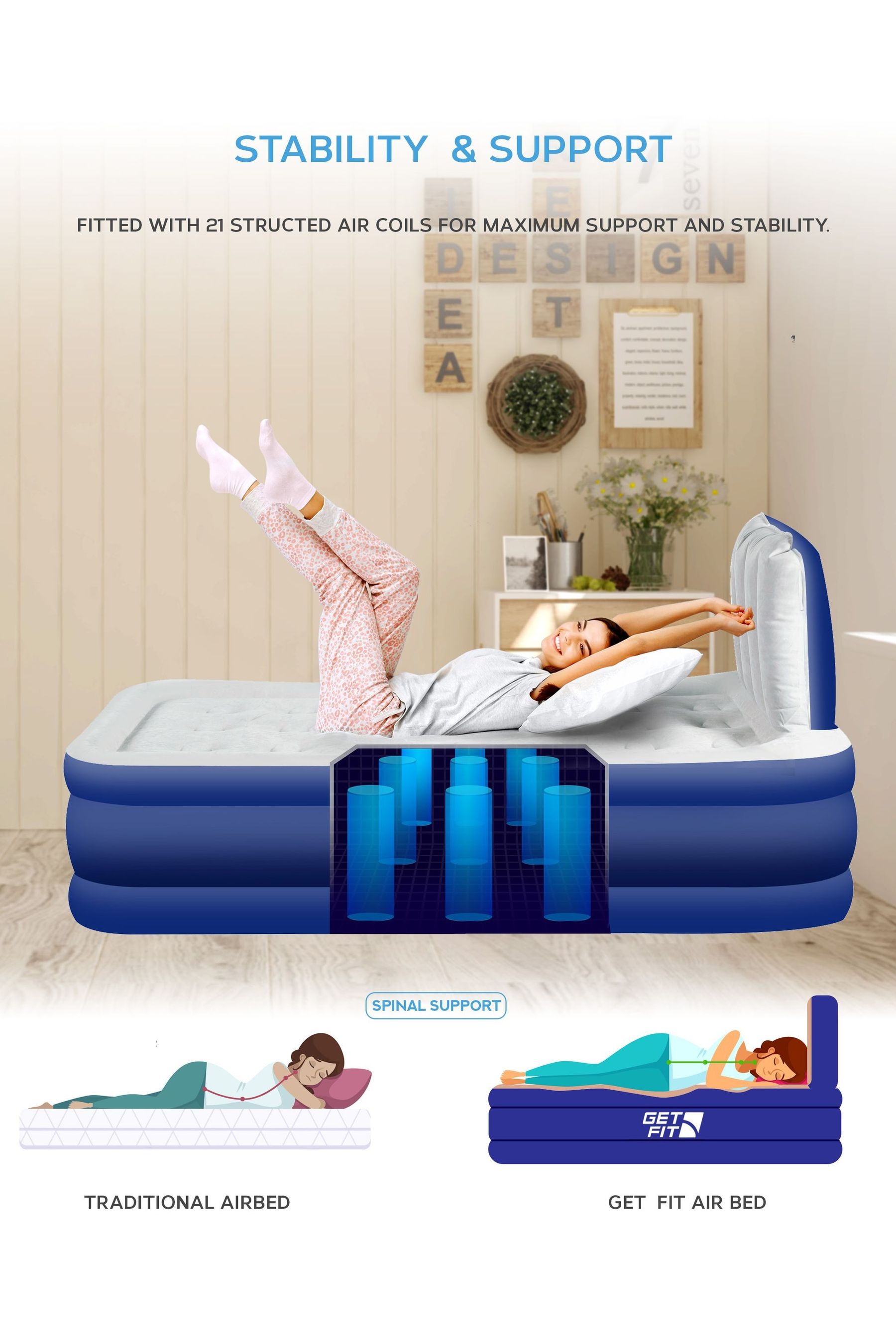 Buy Get Fit Blue Premium Air Bed With Headboard and Built In Pump from the Next UK online shop