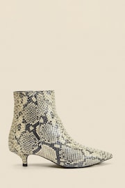 Sosandar Natural Snake Print Leather Kitten Heel Ankle Boots - Image 1 of 4