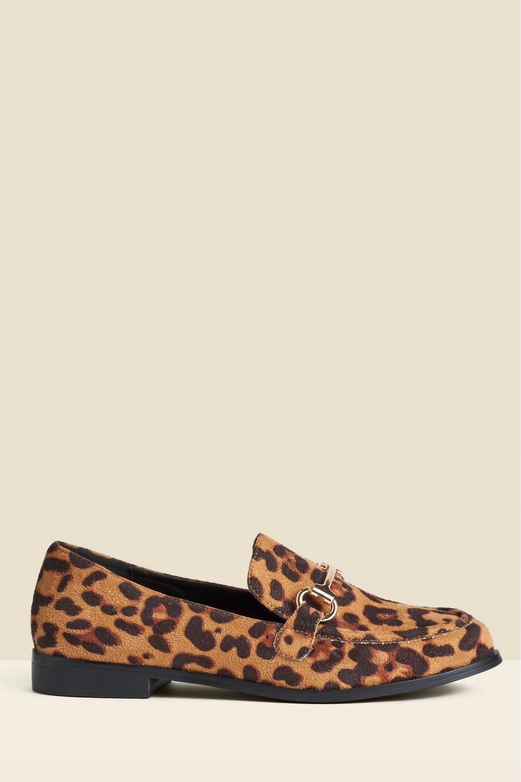 Sosandar Brown Leopard Print Snaffle Trim Mule Loafers