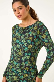 Roman Green Ruched Floral Cowl Neck Top - Image 4 of 5