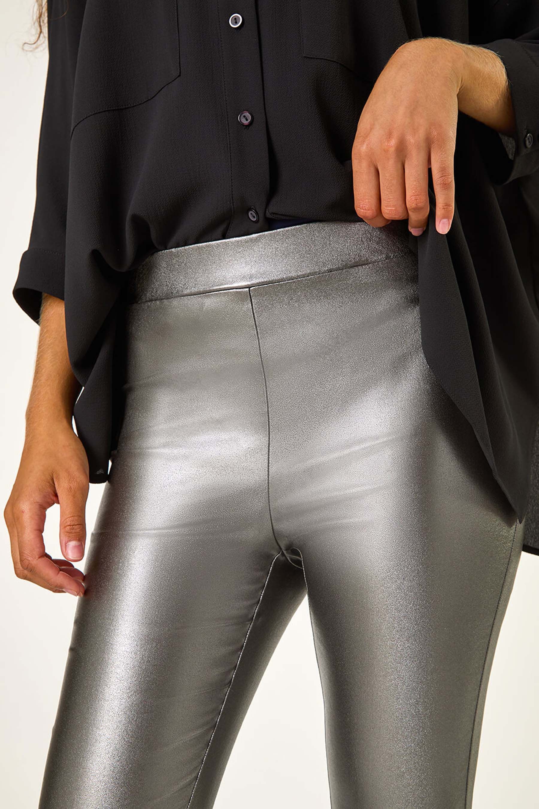 Buy Roman Metallic Coated Elastic Waist Bengaline Stretch Trousers from the Next UK online shop