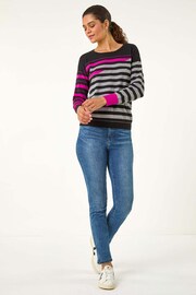 Roman Pink Crew Neck Contrast Stripe Knit Jumper - Image 2 of 5