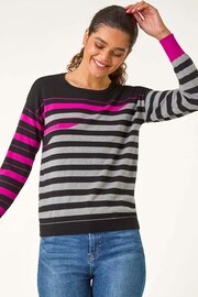 Roman Pink Crew Neck Contrast Stripe Knit Jumper - Image 4 of 5