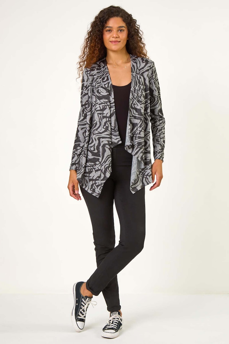 Roman Black Abstract Stretch Waterfall Cardigan - Image 2 of 5