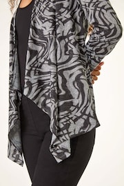 Roman Black Abstract Stretch Waterfall Cardigan - Image 5 of 5