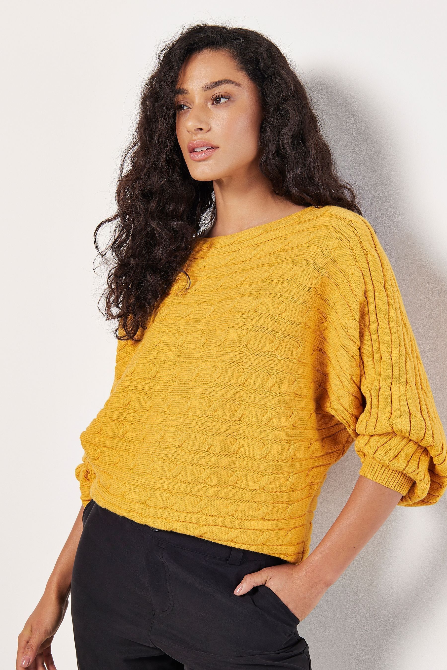 Buy Apricot Yellow Aran Stripe Batwing Knit Jumper from the Next UK online shop