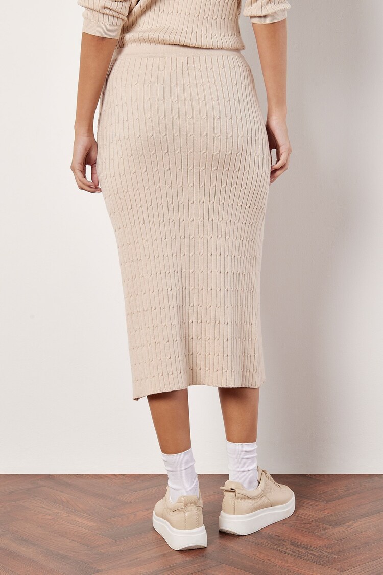 Apricot Cream Fine Gauge Cable Knit Midi Skirt - Image 4 of 4