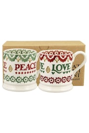 Emma Bridgewater Set of 2 Cream Christmas Joy 1/2 Pint Mugs Boxed - Image 1 of 1