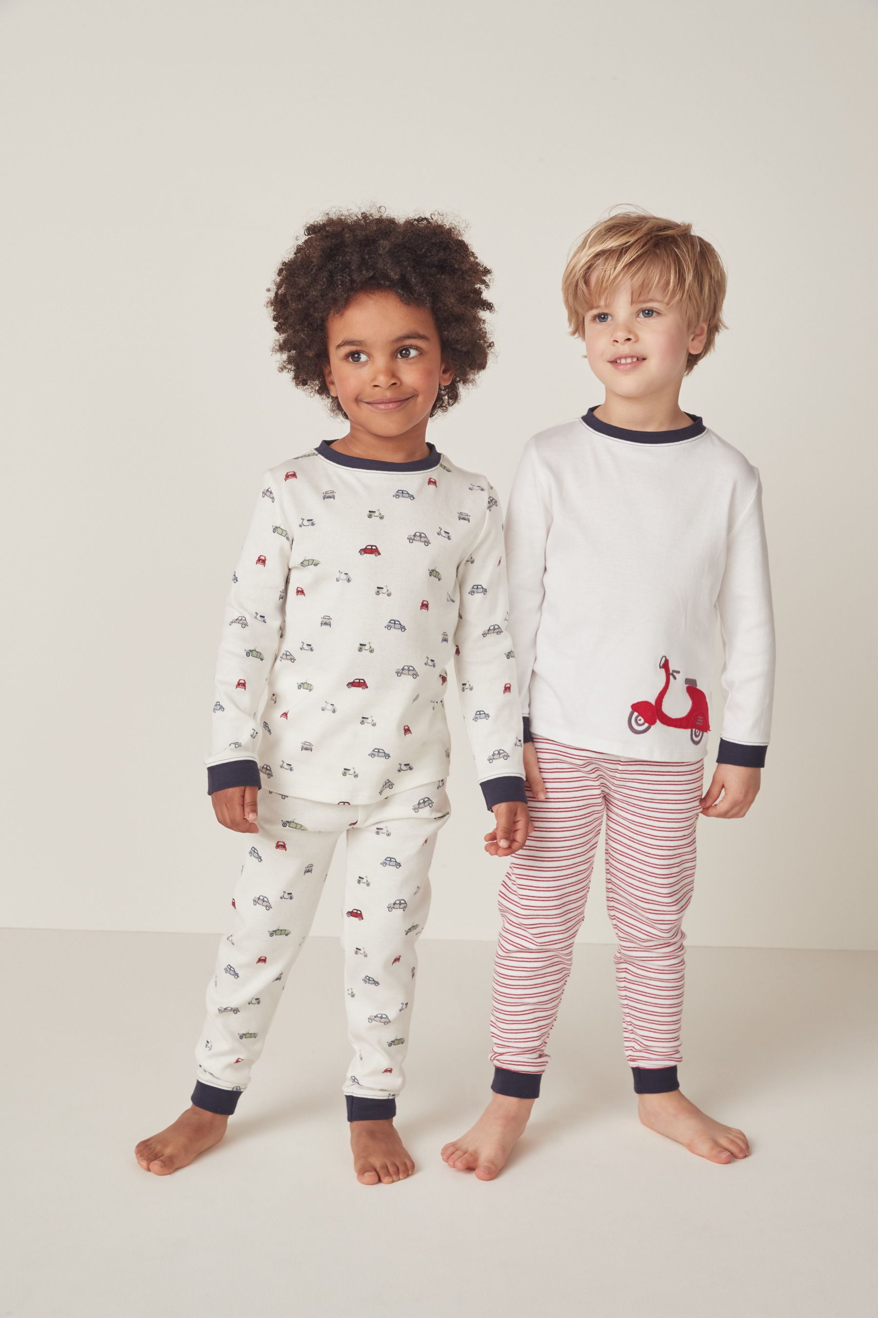 Buy The White Company Slim Fit Organic Cotton Cars And Stripe White Pyjamas Set Of 2 from Next Luxembourg
