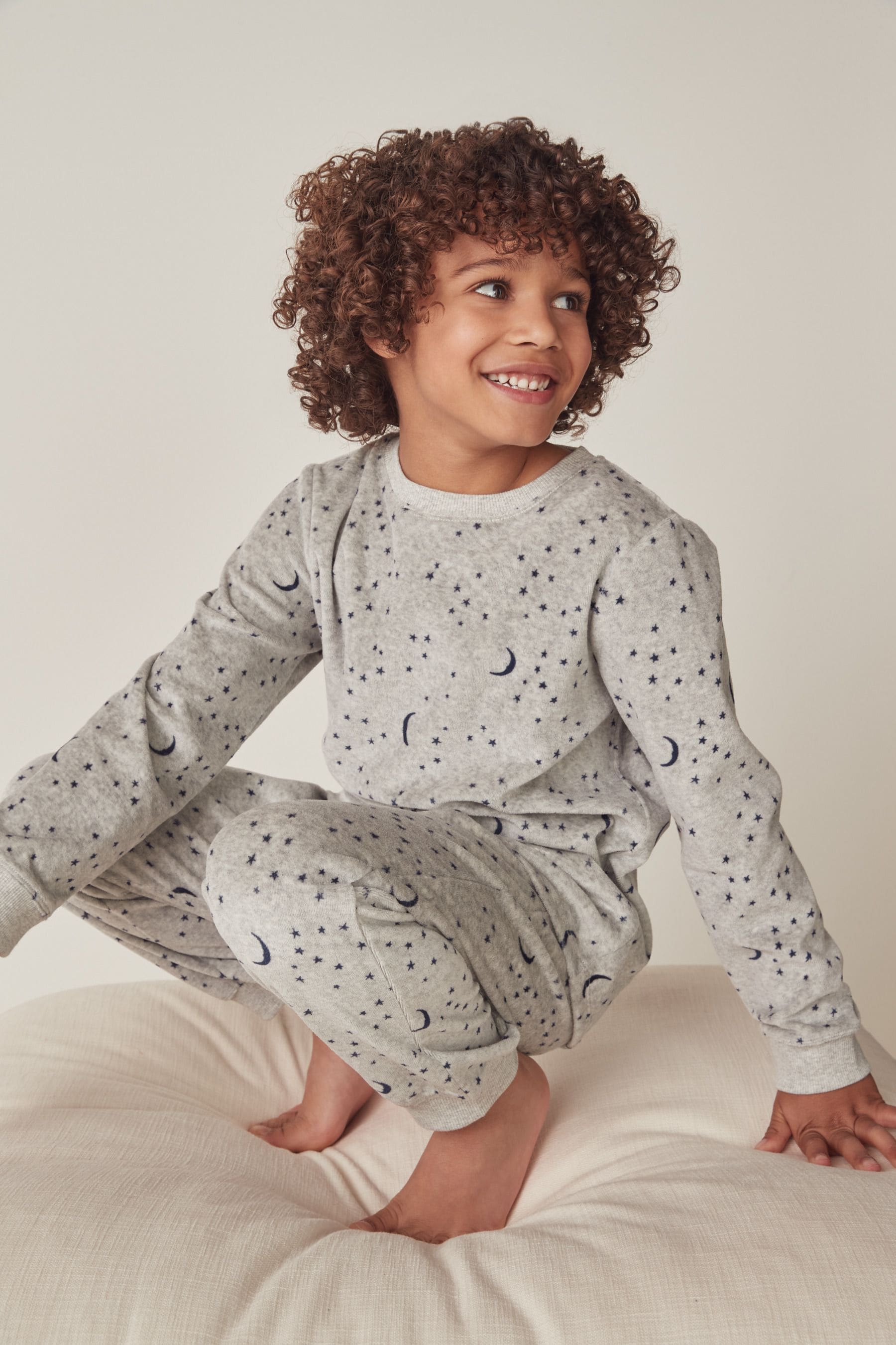 Buy The White Company Prelaxed Fit Grey Organic Cotton Velour Moon Star Pyjamas from the Next UK online shop