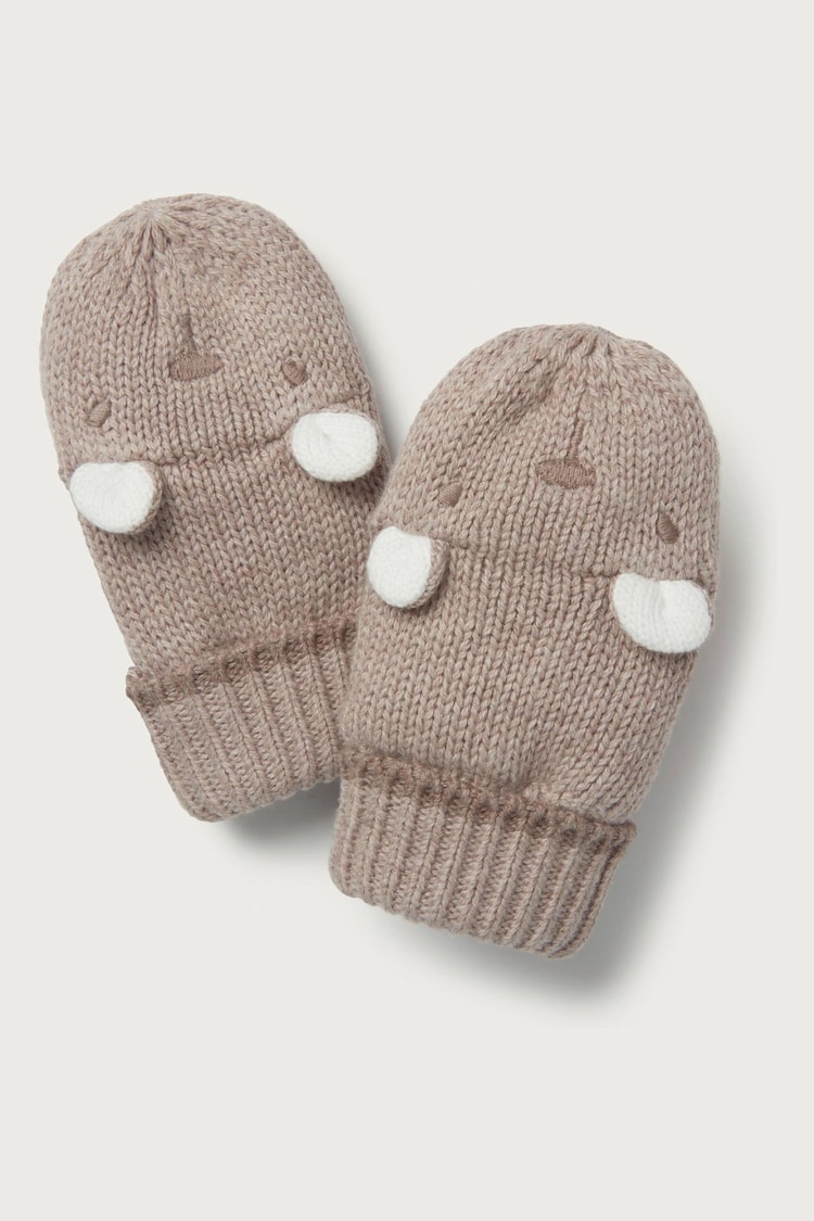 The White Company Organic Cotton Bear Brown Mittens - Image 1 of 1