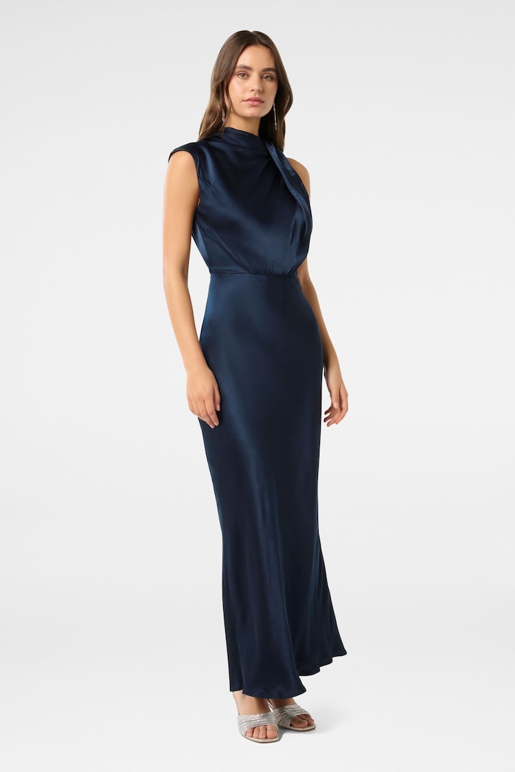 Forever New Blue Sienna High Neck Satin Maxi Dress - Image 4 of 4