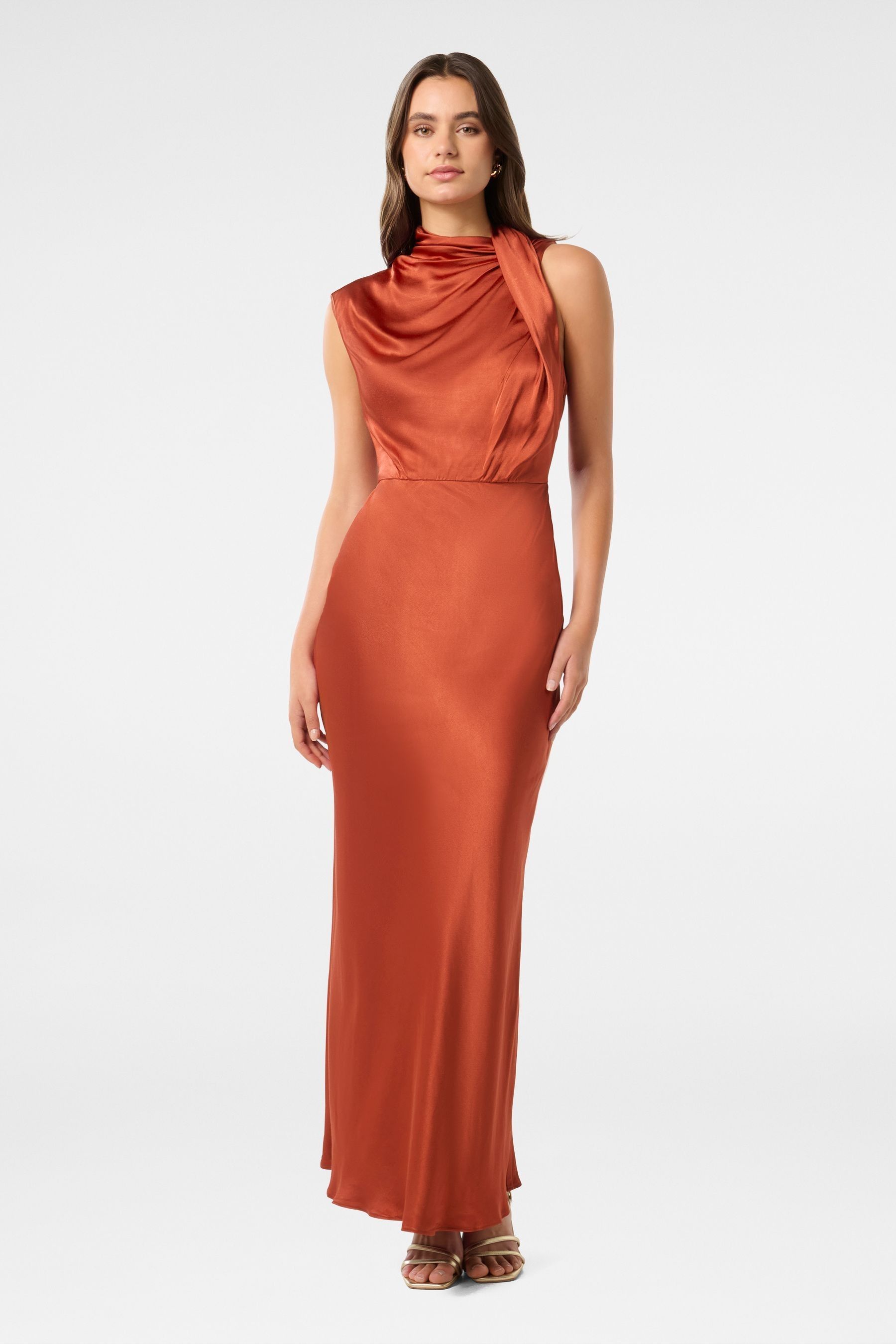 Buy Forever New Orange Sienna High Neck Satin Maxi Dress from Next Luxembourg