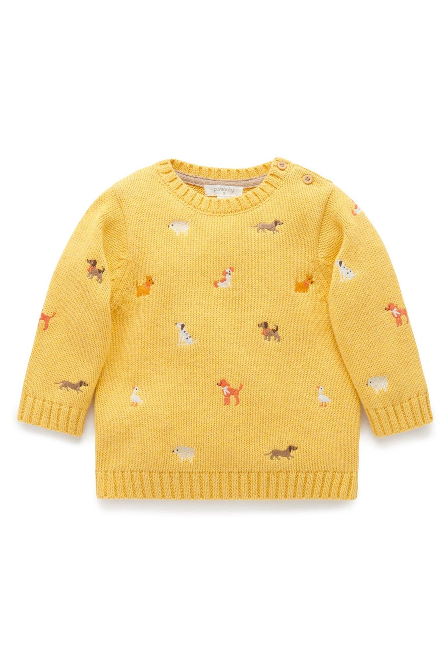 Buy Purebaby Yellow Embroidered Dog Print Jumper from the Next UK online shop