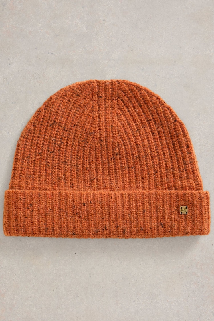 White Stuff Orange Albie Rib Knit Beanie - Image 1 of 2