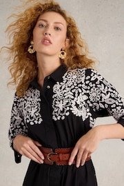 White Stuff Black 100% Cotton Thyme Embroidered Shirt Dress - Image 4 of 6