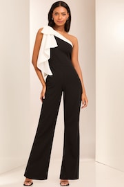 Lipsy Black and White Petite One Shoulder Bow Jumpsuit - Image 1 of 4