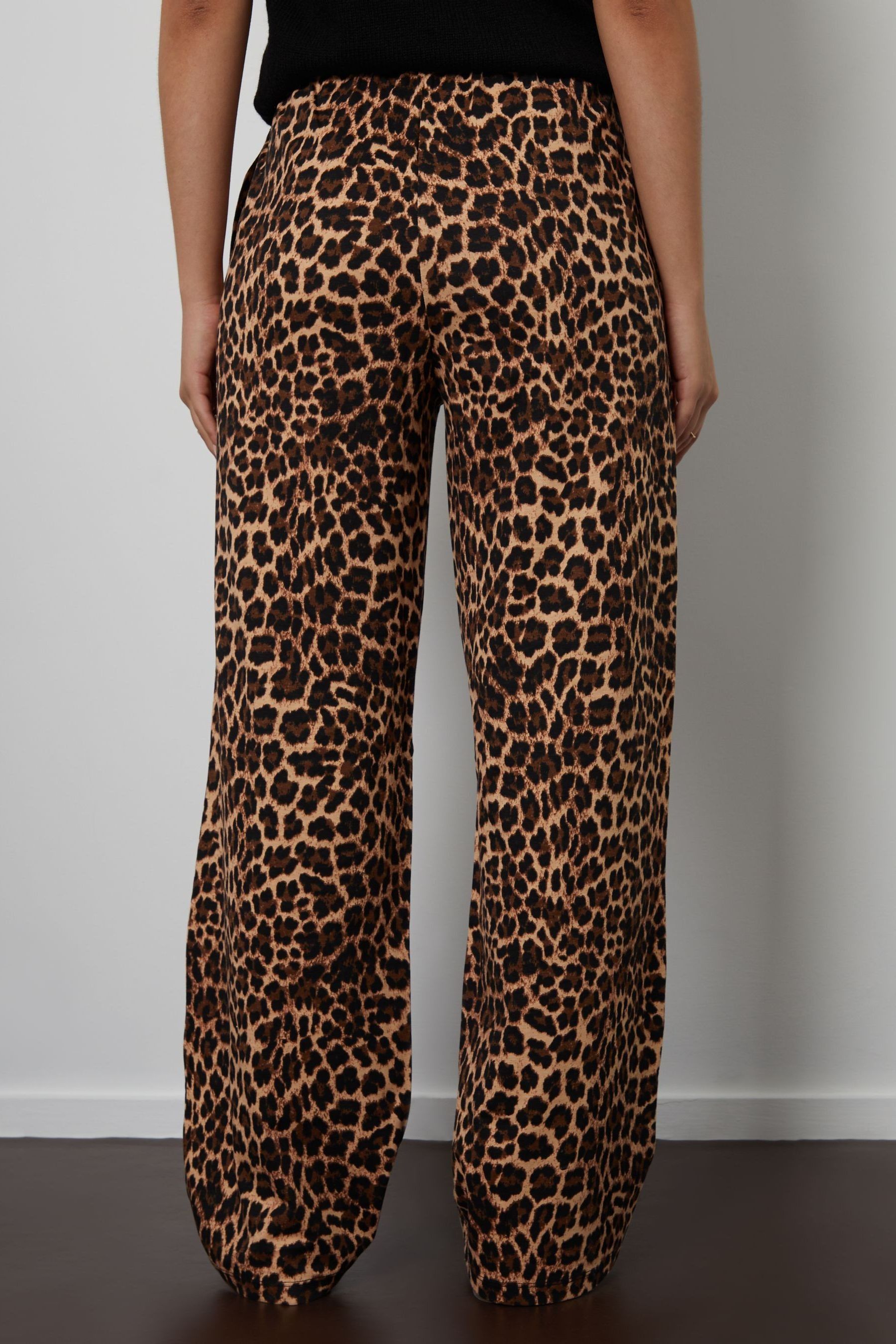 Buy Threadbare Brown Leopard Print Jersey Wide Leg 100 Cotton Trousers from Next Luxembourg