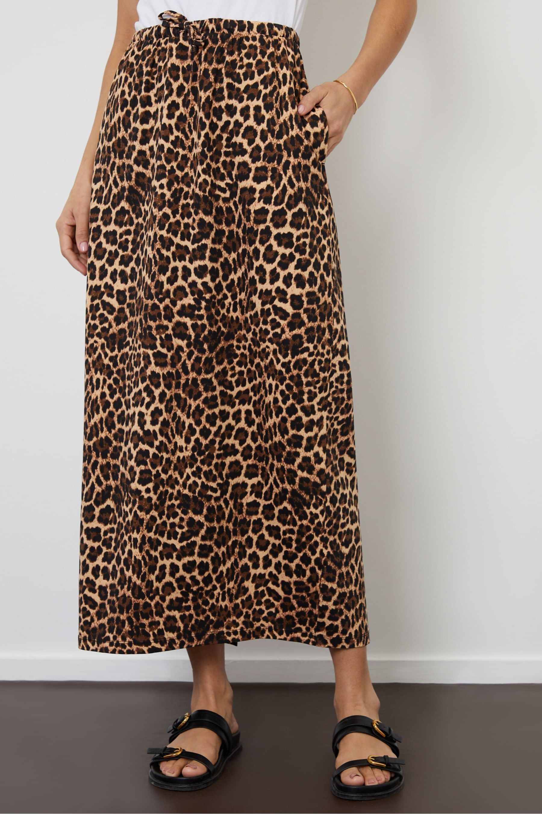 Buy Threadbare Brown Leopard Print Jersey 100 Cotton Midi Skirt with Pockets from Next Luxembourg