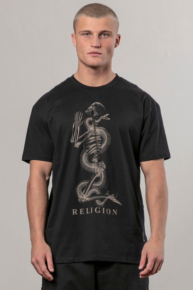 Religion Black Xray Skel N Snake Print 100% Cotton T-Shirt - Image 1 of 5