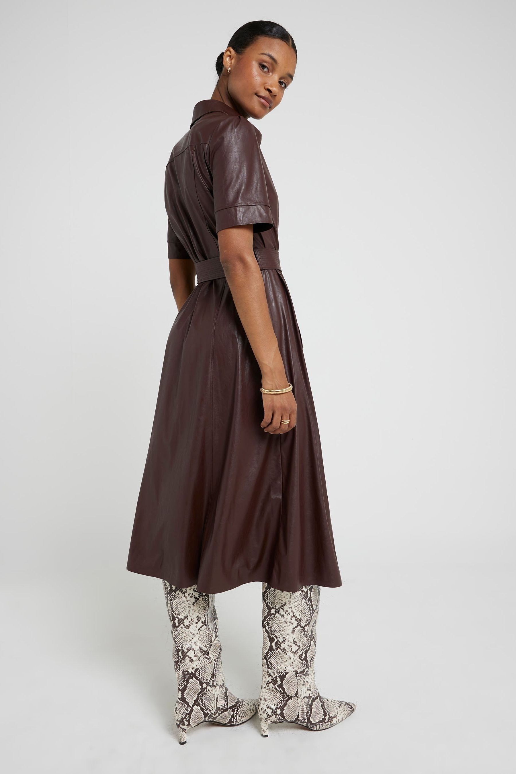 Buy River Island Red Faux Fur Leather Midi Dress from Next Luxembourg