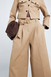 River Island Beige Belted Super Wide Trousers - Image 3 of 5