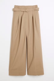 River Island Beige Belted Super Wide Trousers - Image 4 of 5