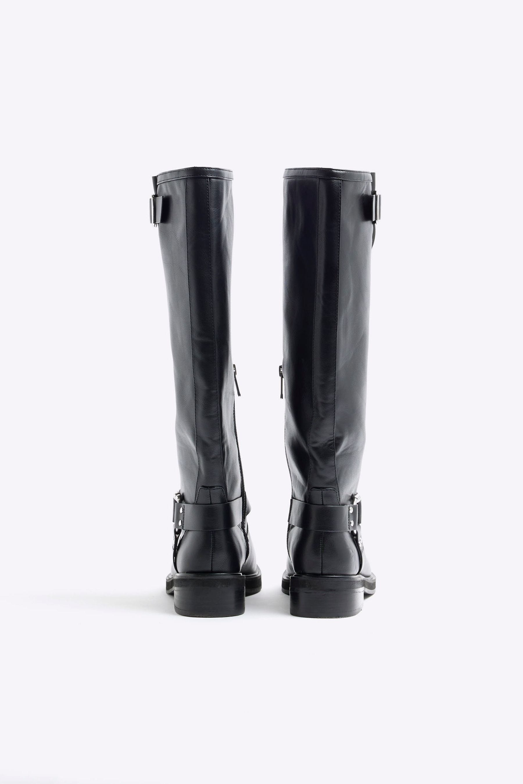 Buy River Island Black Knee High Biker Boots from Next Poland