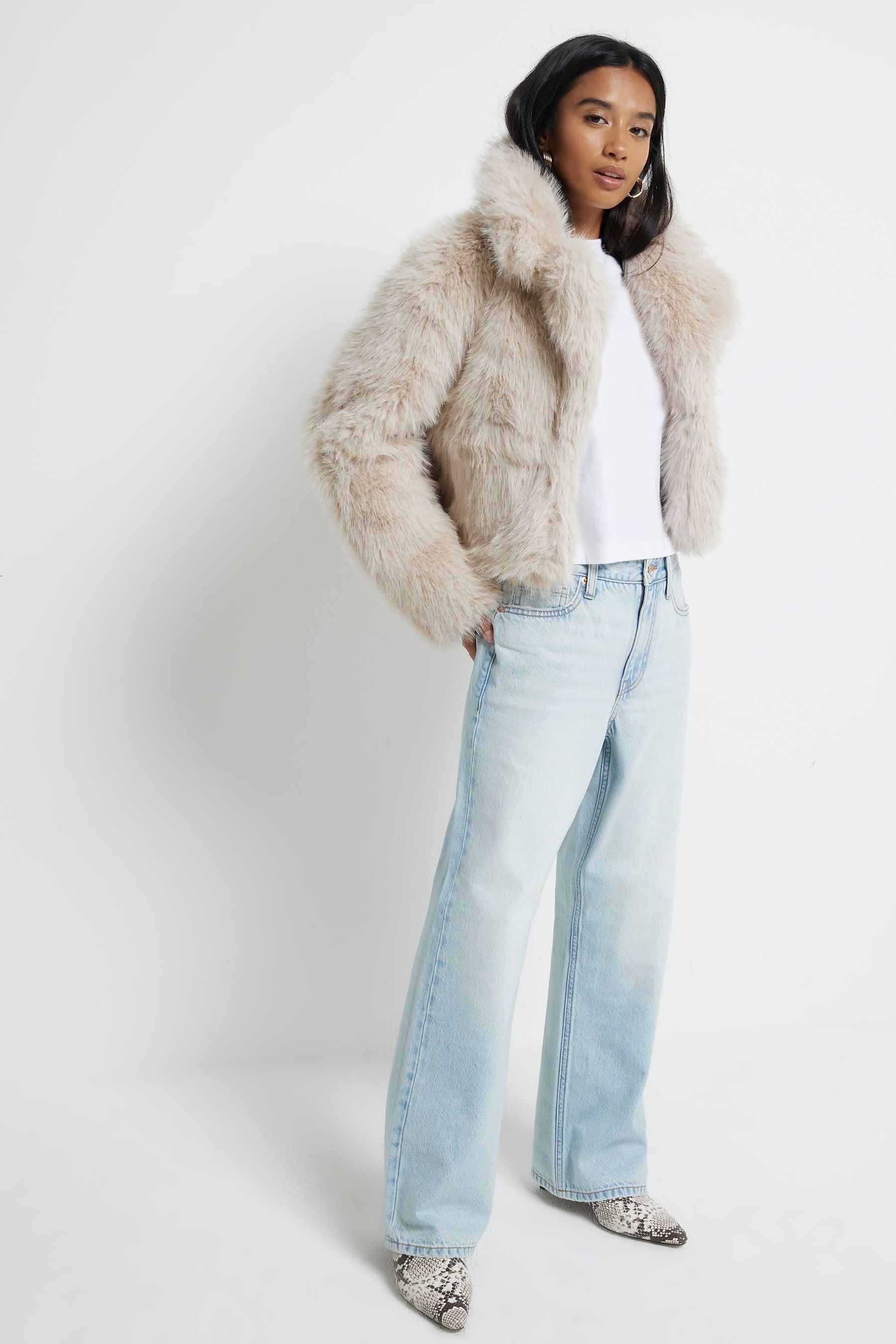 River island grey fur jacket new arrivals