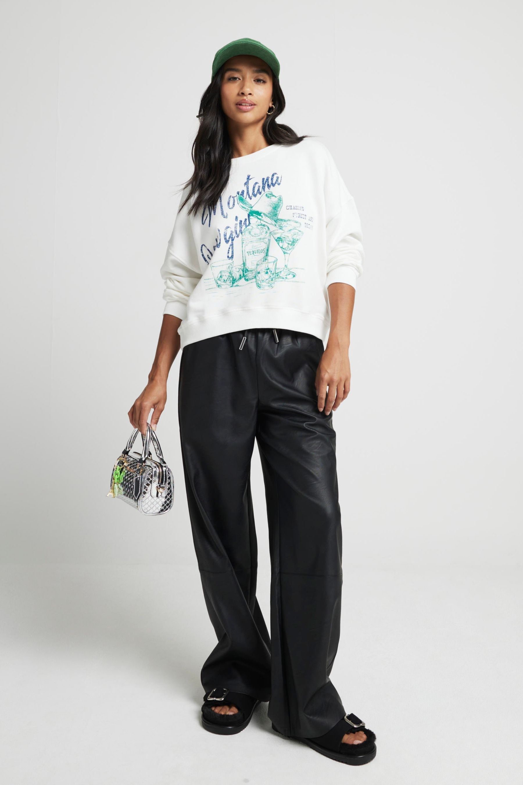 Buy River Island Black Petite Faux Leather Wide Leg Trousers from Next Luxembourg