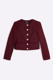 River Island Red Crop Collarless Boucle Jacket - Image 5 of 6